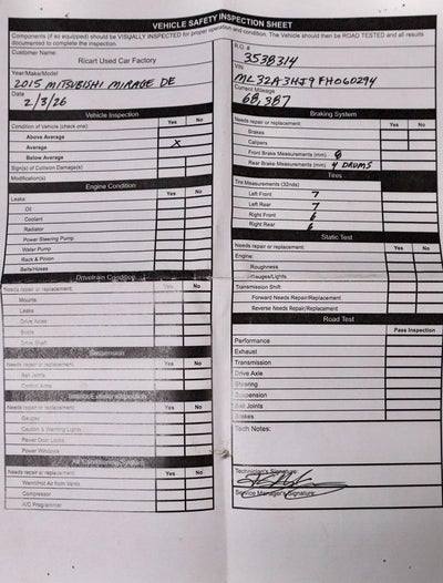 2015 Mitsubishi Mirage DE